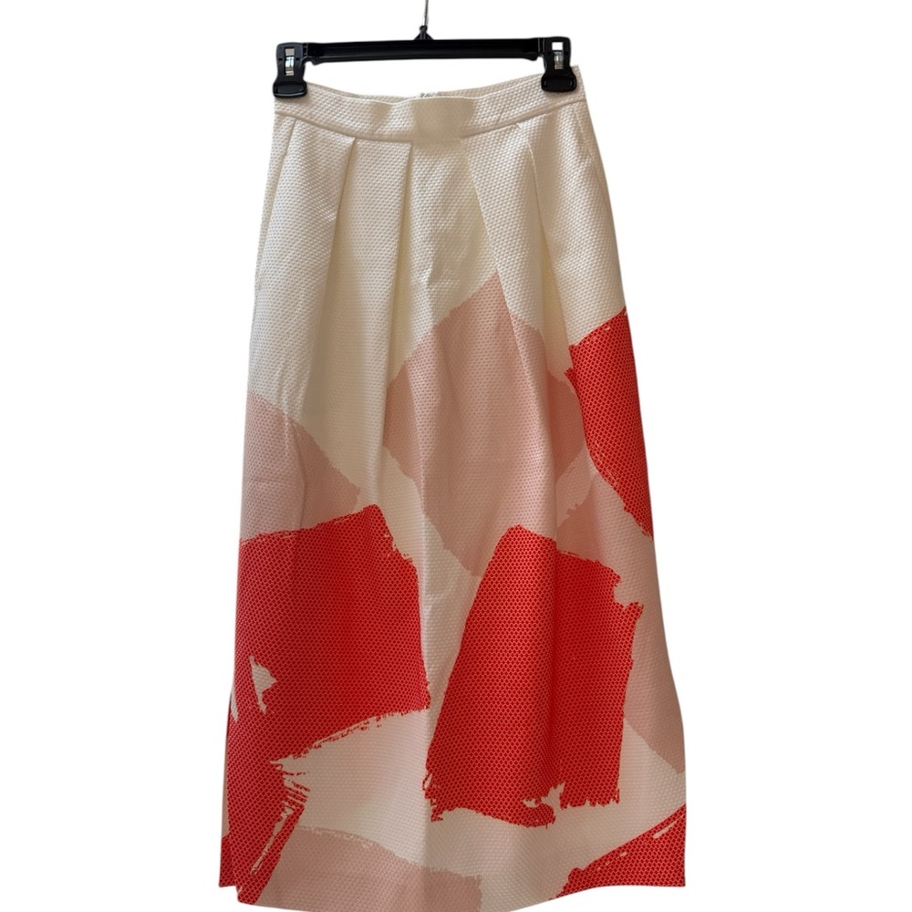 LK Bennett Orange and Cream Midi Skirt